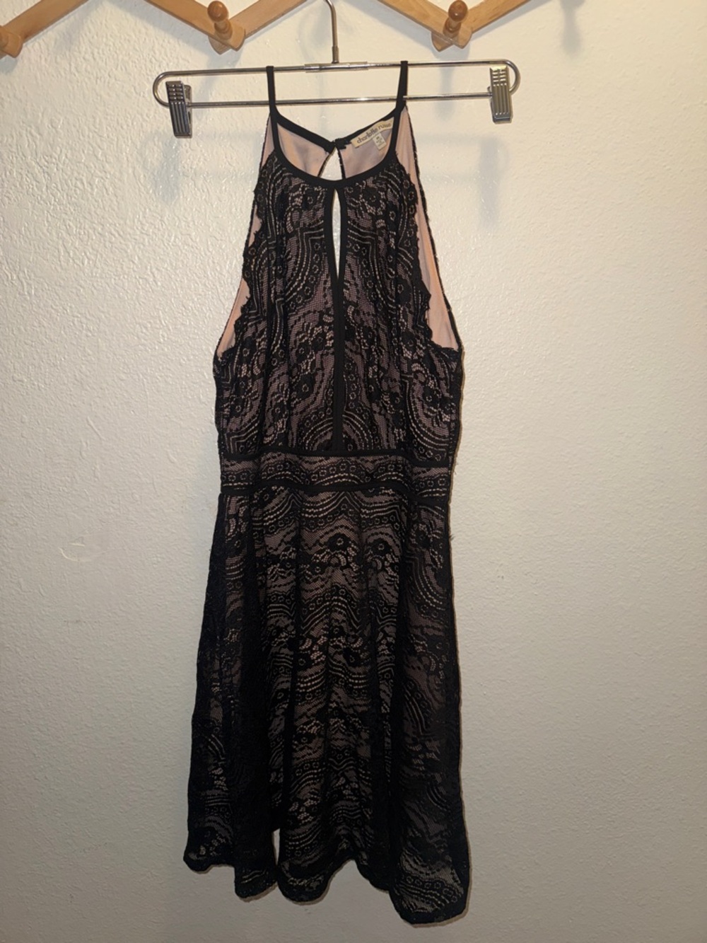 Charlotte Russe Black Lace Midi Dress with Blush Lining